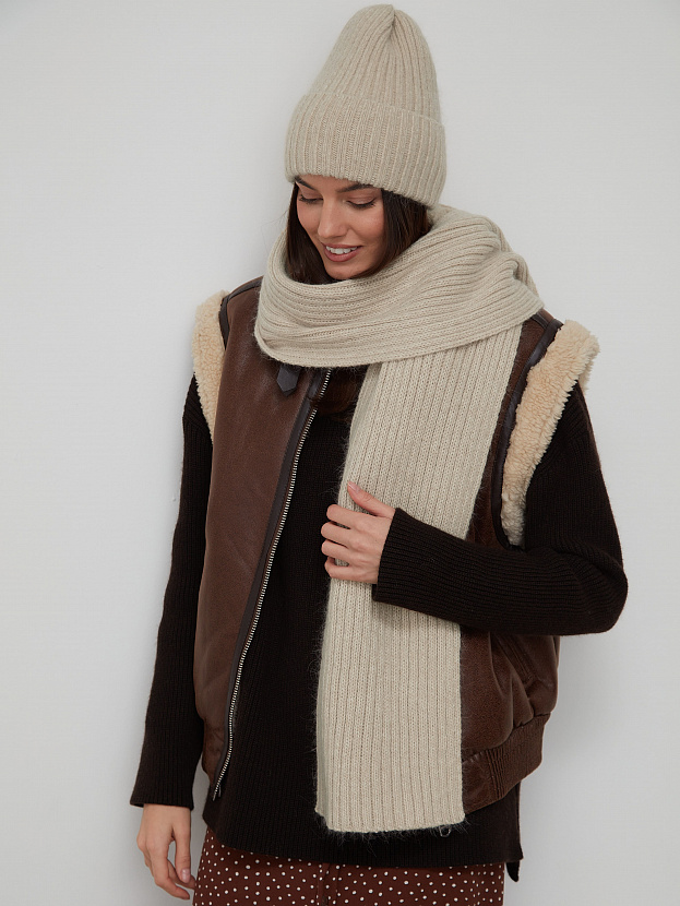 Нуга комплект (шапка+ шарф) трикотажный (песочный)