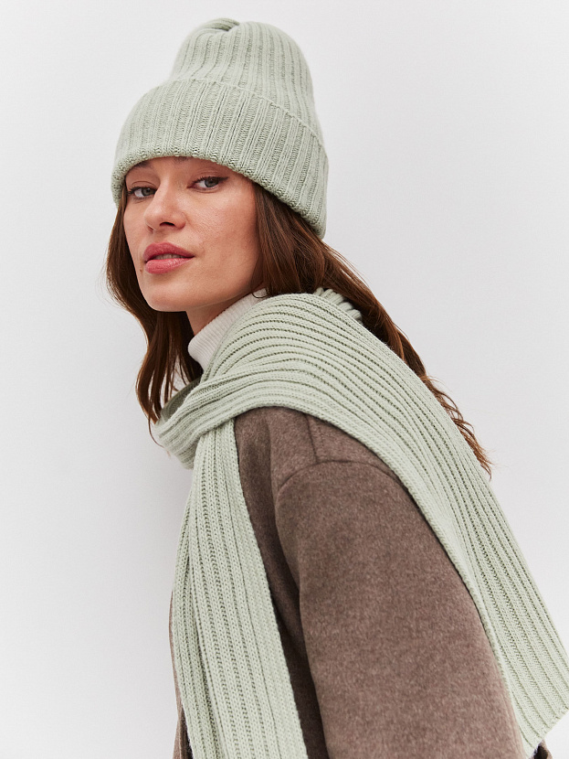 Нуга комплект (шапка+ шарф) трикотажный (св.оливковый)