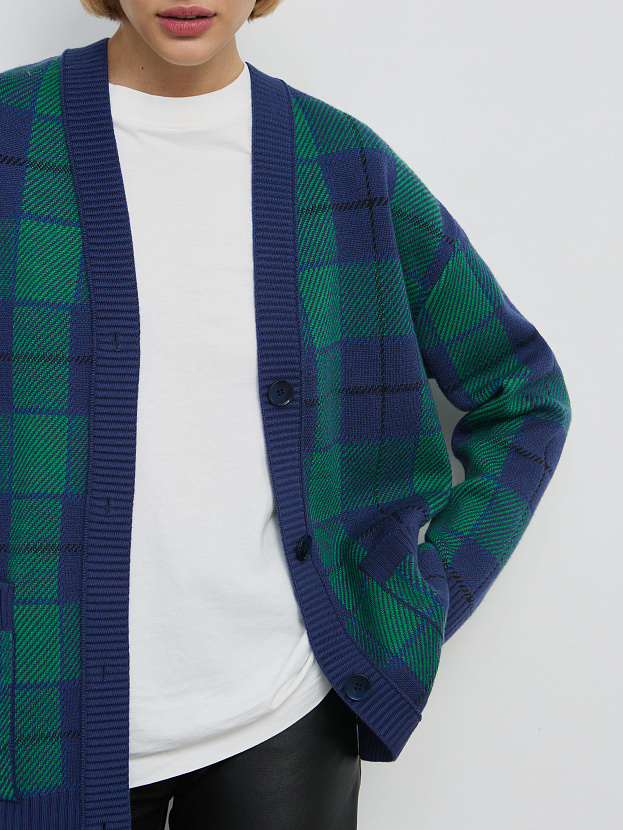 Горизонт кардиган трикотажный (синий/яр.зеленый, 44-46)