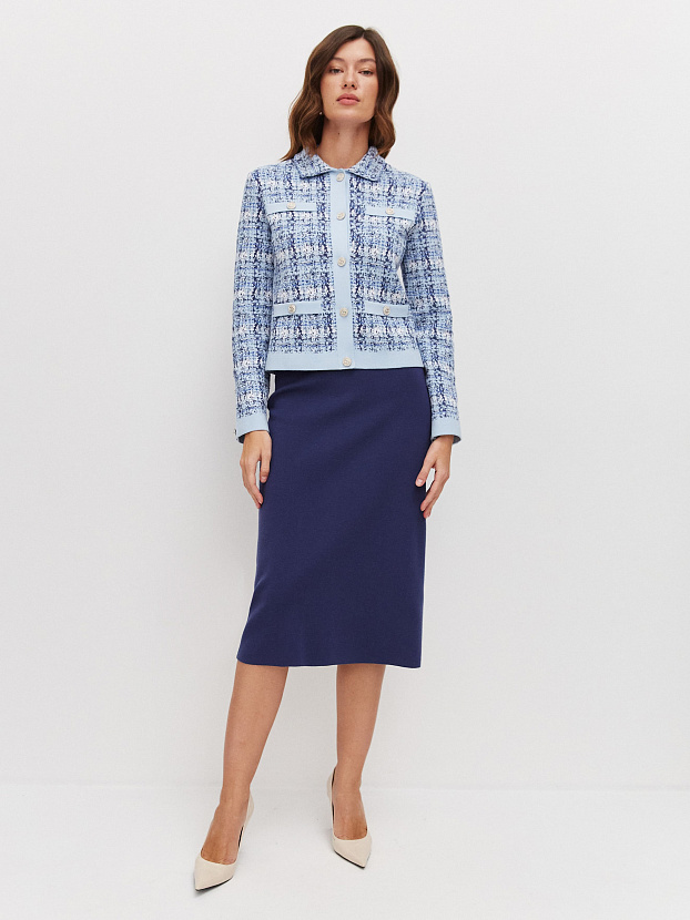 Шанель жакет трикотажный (голубой/синий, 46)