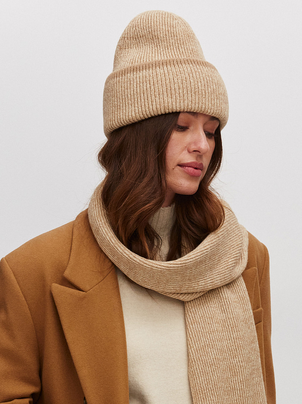 Бредли комплект (шапка+шарф) трикотажный (бежевый/кремовый)