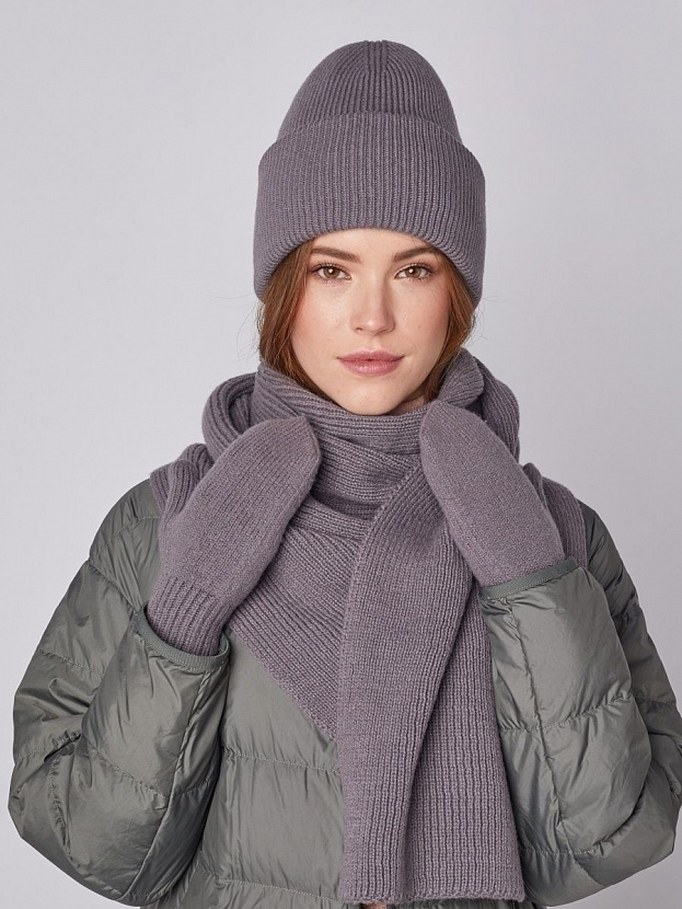 Ботаника комплект (шапка+шарф) трикотажный (серо-фиолетовый, 56-58)