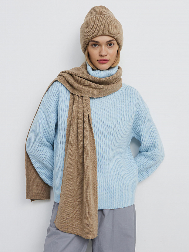 Ботаника комплект (шапка+шарф) трикотажный (бежевый, 56-58)
