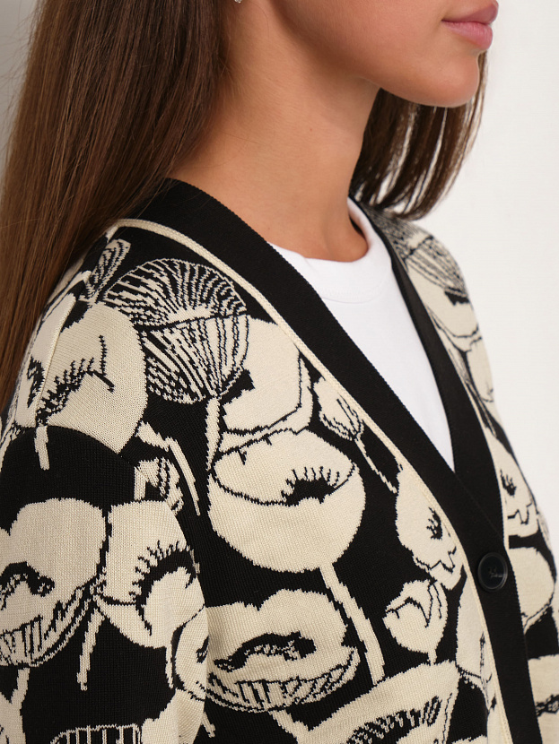 Сандро кардиган трикотажный (черный/кремовый, 44-46)