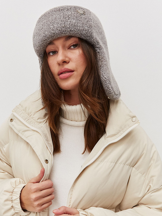 Стокгольм шапка-ушанка трикотажная (св.серый, 56-58)