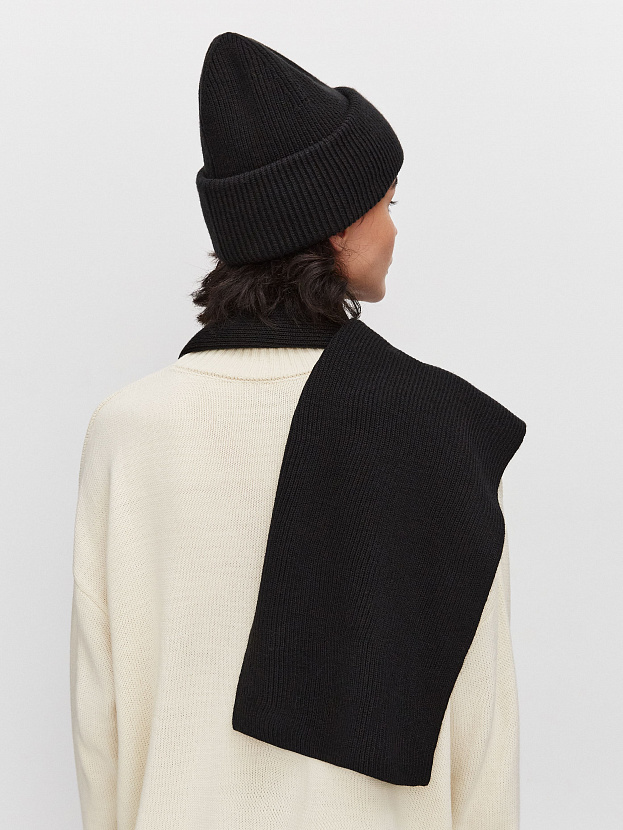 Спейс комплект (шапка+шарф) трикотажный (черный/терракот, 56-58)