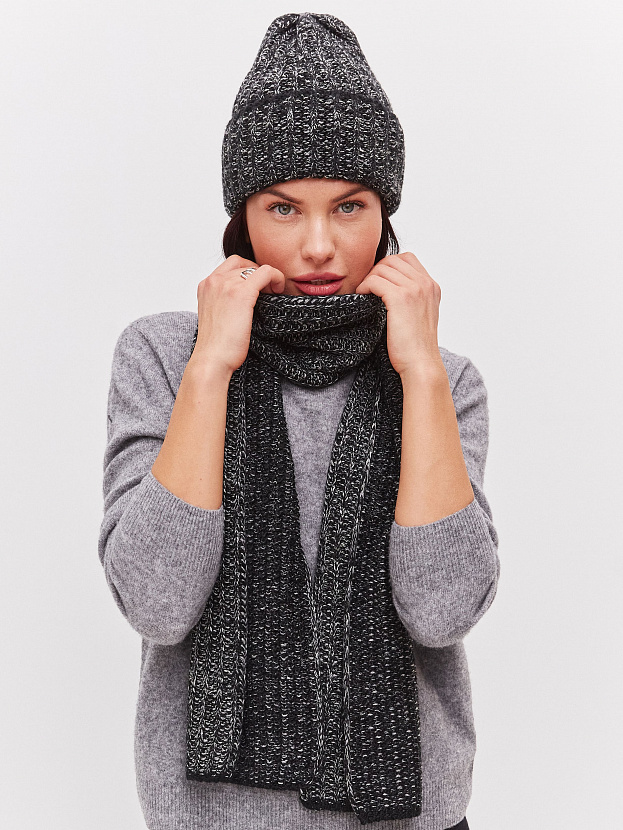 Черри комплект (шапка+ шарф) трикотажный (черный/белый, 56-58)