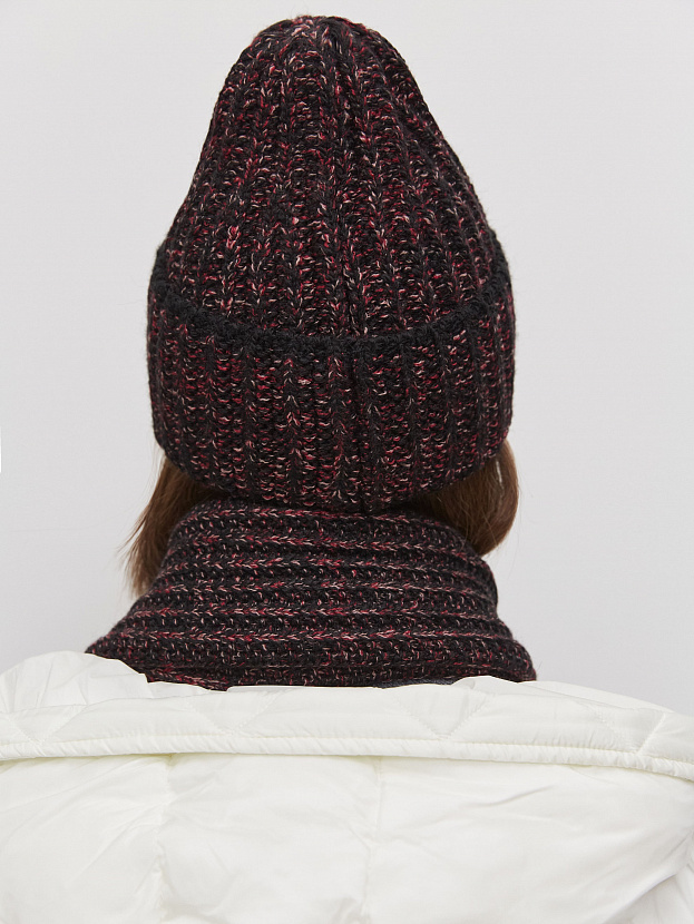 Черри комплект (шапка+ шарф) трикотажный (черный/бордо, 56-58)