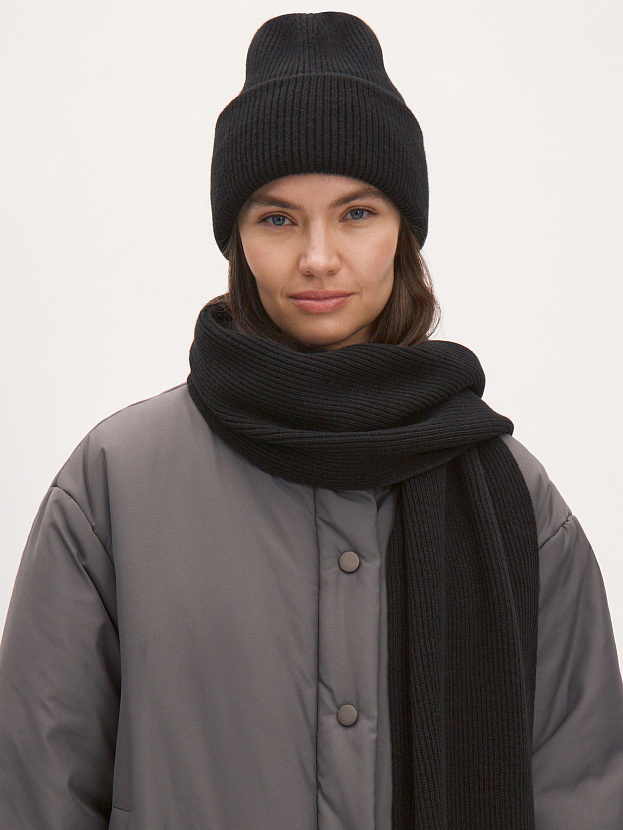 Ботаника комплект (шапка+шарф) трикотажный (черный, 56-58)