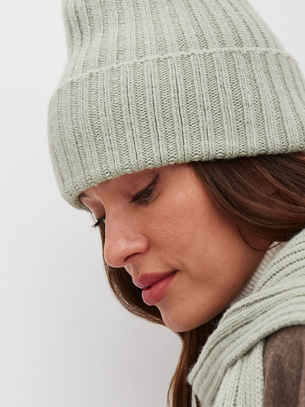 Нуга комплект (шапка+ шарф) трикотажный (св.оливковый)