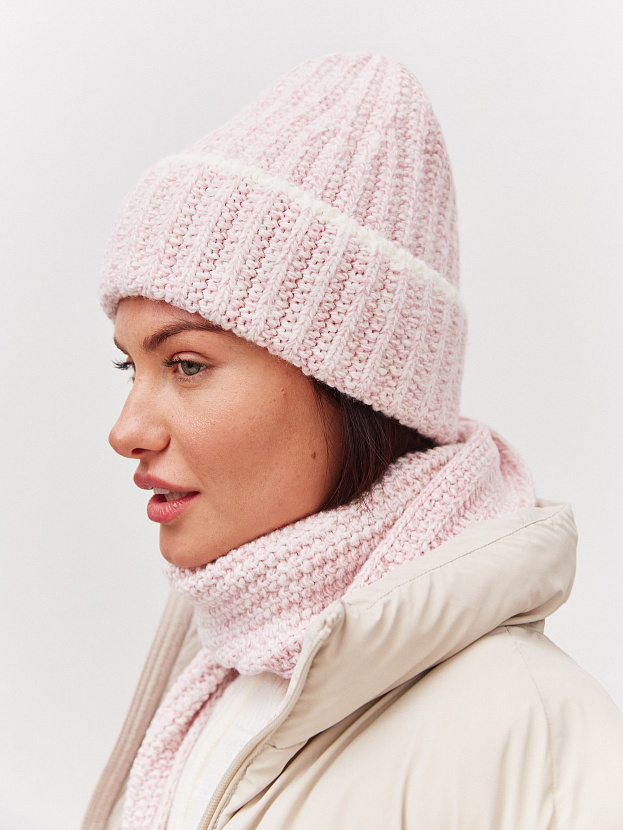 Черри комплект (шапка+ шарф) трикотажный (белый/пудровый, 56-58)