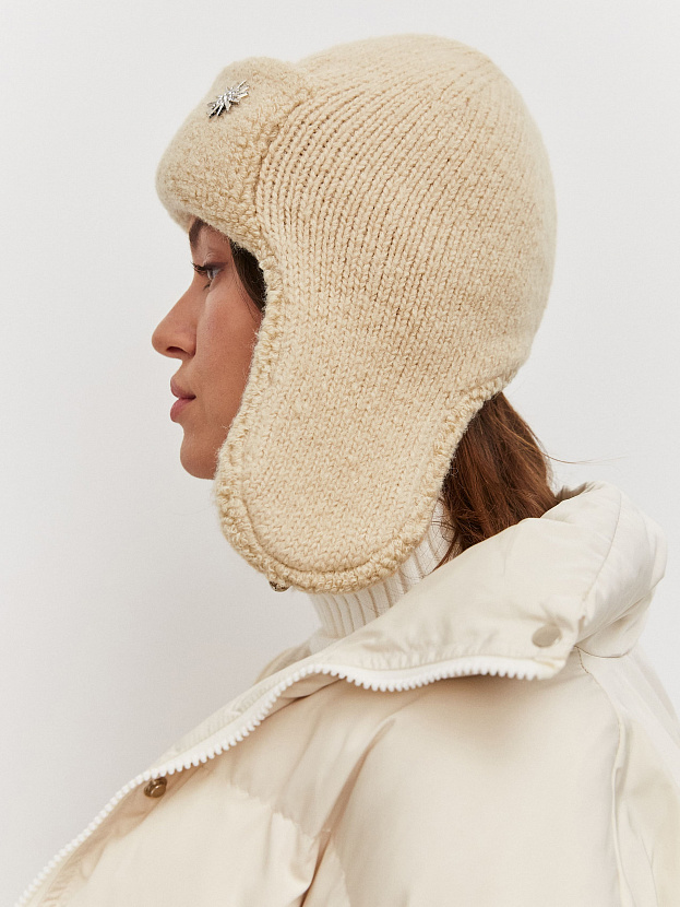Стокгольм шапка-ушанка трикотажная (св.песочный, 56-58)
