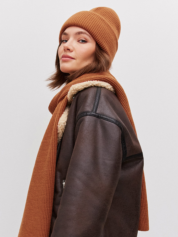 Ботаника комплект (шапка+шарф) трикотажный (терракотовый, 56-58)