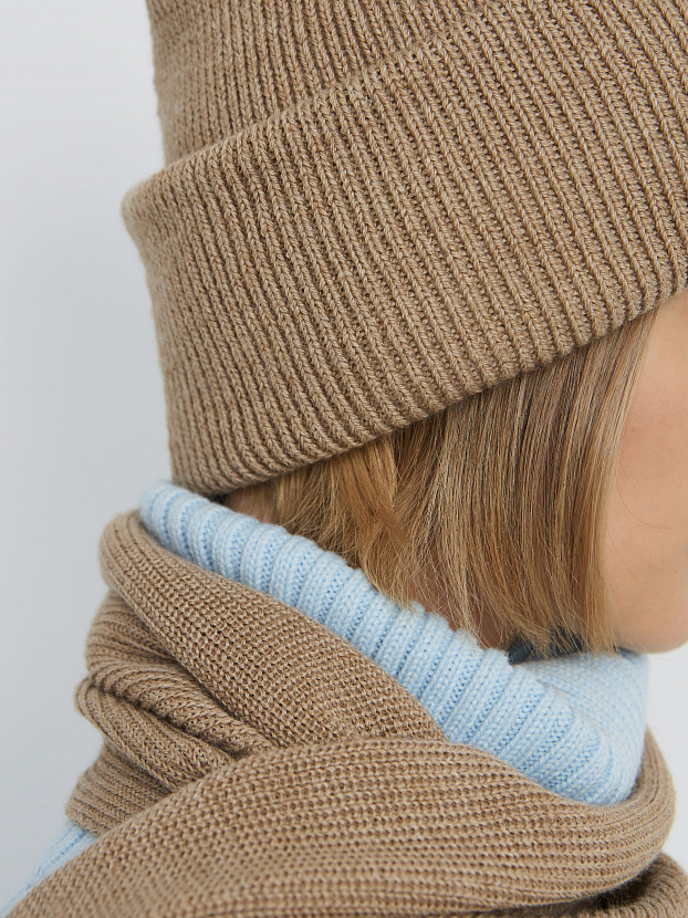 Ботаника комплект (шапка+шарф) трикотажный (бежевый, 56-58)