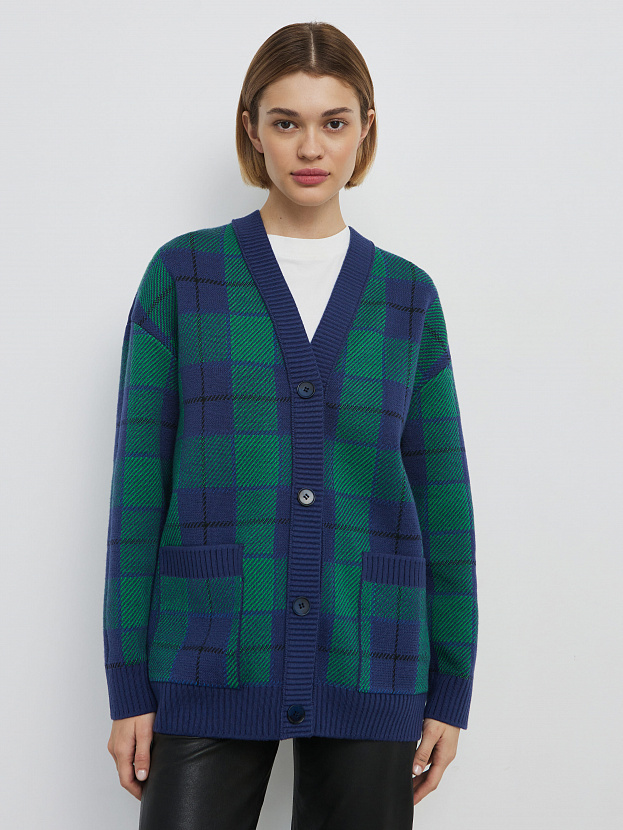 Горизонт кардиган трикотажный (синий/яр.зеленый, 44-46)