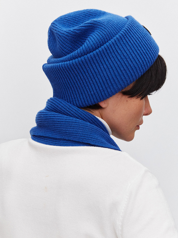 Спейс комплект (шапка+шарф) трикотажный (ярко-синий, 56-58)
