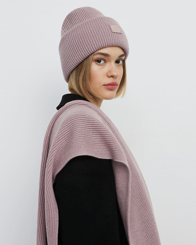 Спейс комплект (шапка+шарф) трикотажный (розовато-серый, 56-58)