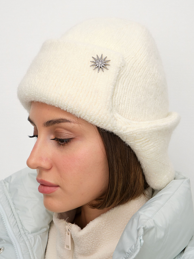 Стокгольм шапка-ушанка трикотажная (молочный/белый, 56-58)