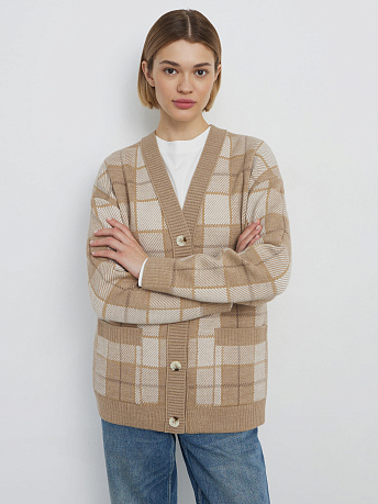 Кардиган из шерсти мериноса с авторским принтом Горизонт