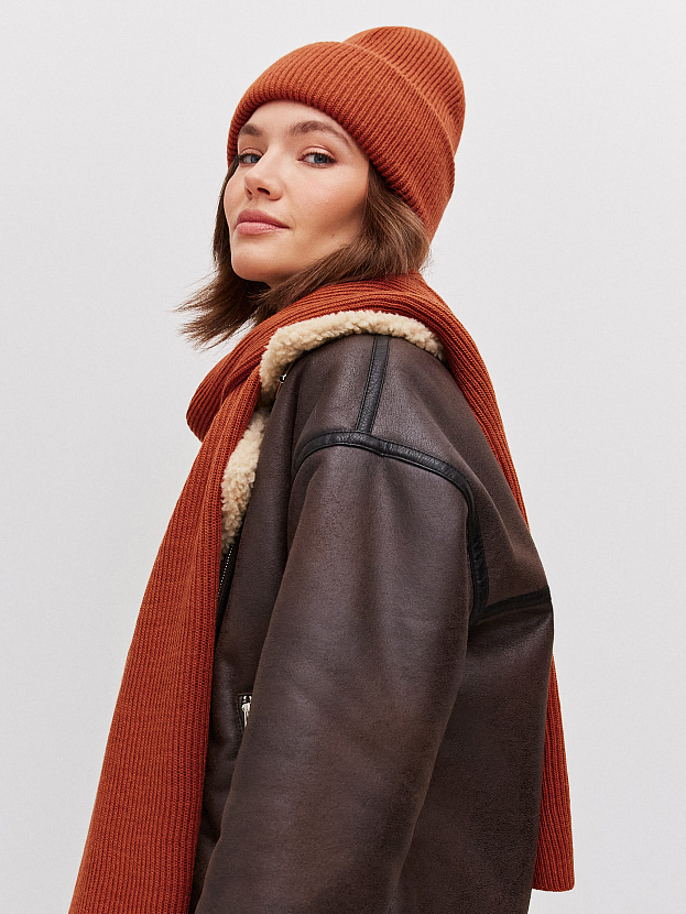 Ботаника комплект (шапка+шарф) трикотажный (т.оранжевый, 56-58)