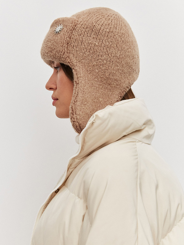 Стокгольм шапка-ушанка трикотажная (кофе, 56-58)