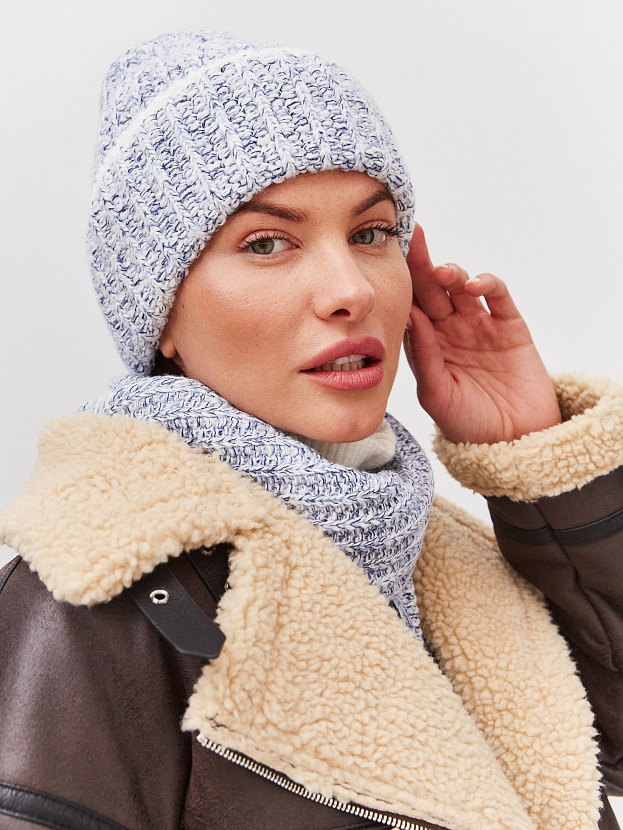 Черри комплект (шапка+ шарф) трикотажный (белый/сине-голубой, 56-58)