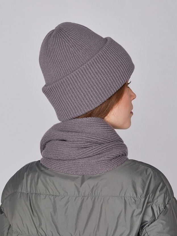 Ботаника комплект (шапка+шарф) трикотажный (серо-фиолетовый, 56-58)