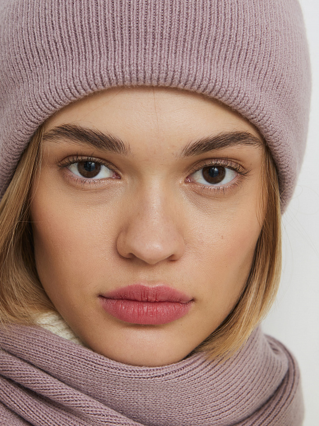 Квартет комплект (шапка+шарф) трикотажный (розовато-серый, 56-58)