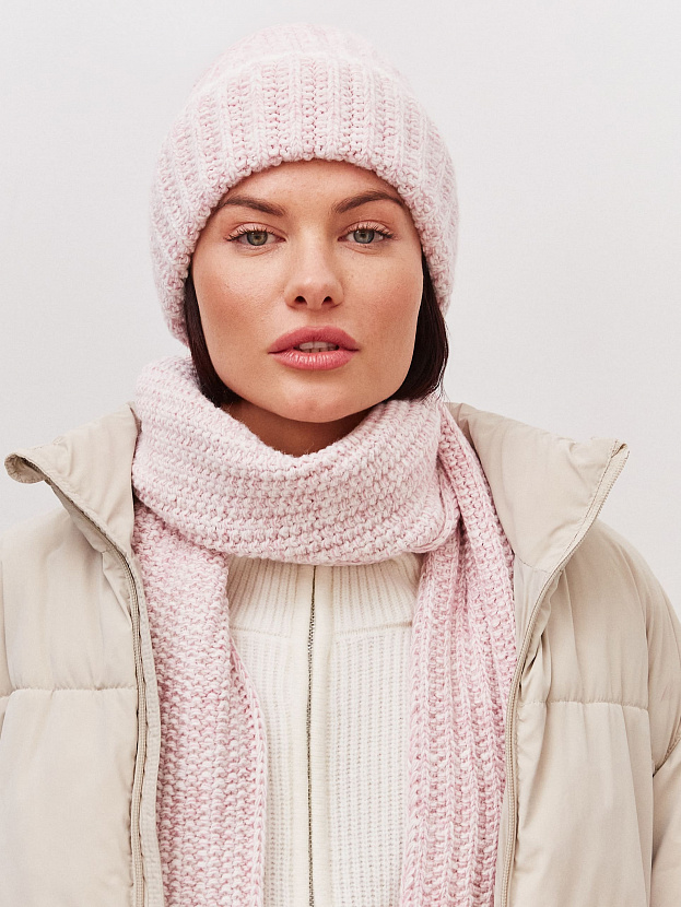 Черри комплект (шапка+ шарф) трикотажный (белый/пудровый, 56-58)