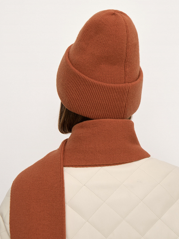 Квартет комплект (шапка+шарф) трикотажный (терракотовый, 56-58)