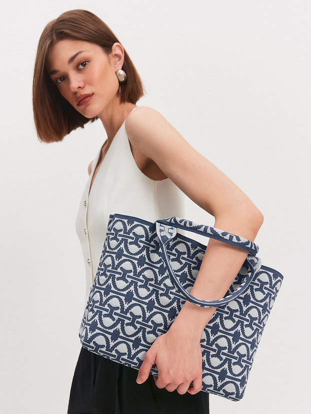 Сумка жаккардовая 2025-К01 (индиго/св.серый)