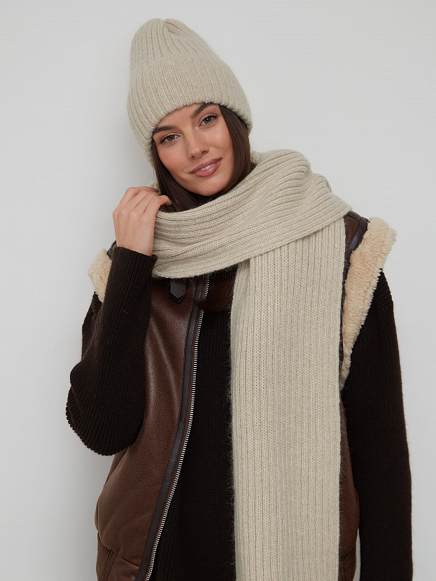 Нуга комплект (шапка+ шарф) трикотажный (песочный)