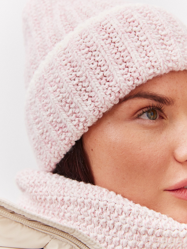 Черри комплект (шапка+ шарф) трикотажный (белый/пудровый, 56-58)