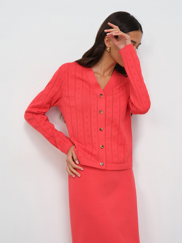 Джеси кардиган трикотажный (глубокий коралловый, 46)
