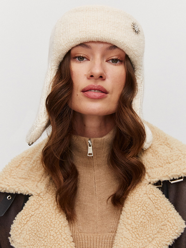 Стокгольм шапка-ушанка трикотажная (молочный/св.песочный, 56-58)