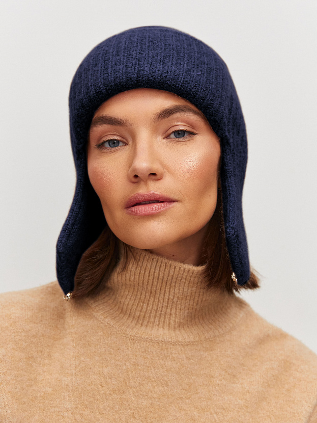 Онтарио шапка-ушанка трикотажная (т.синий, 56-58)