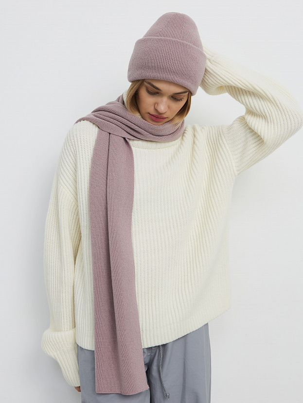 Квартет комплект (шапка+шарф) трикотажный (розовато-серый, 56-58)