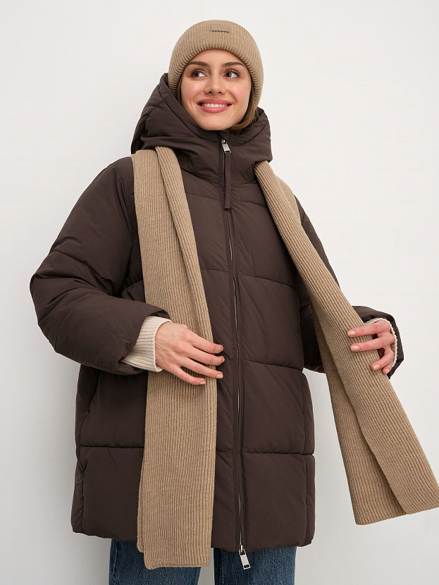 Спейс комплект (шапка+шарф) трикотажный (бежевый, 56-58)