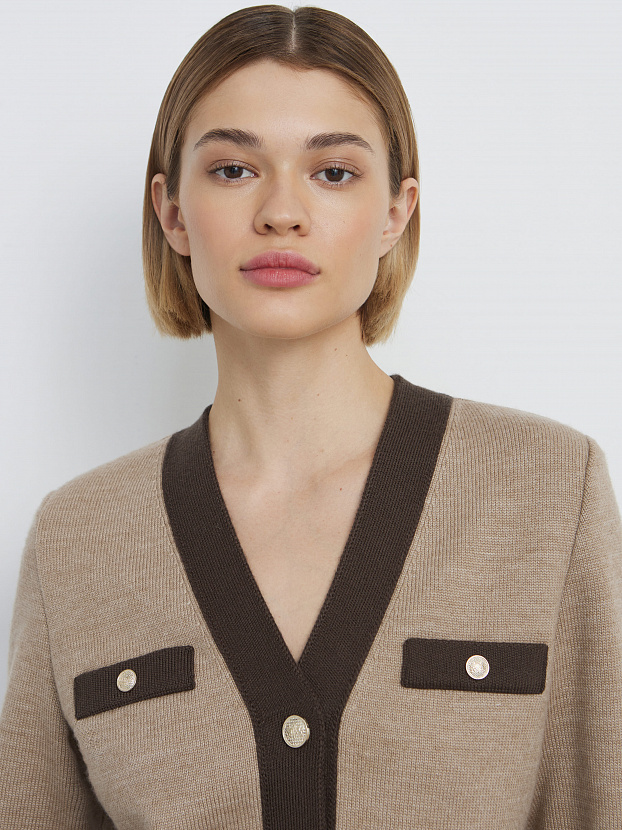 Гамма кардиган трикотажный (бежевый меланж/кофейный, 44-46)