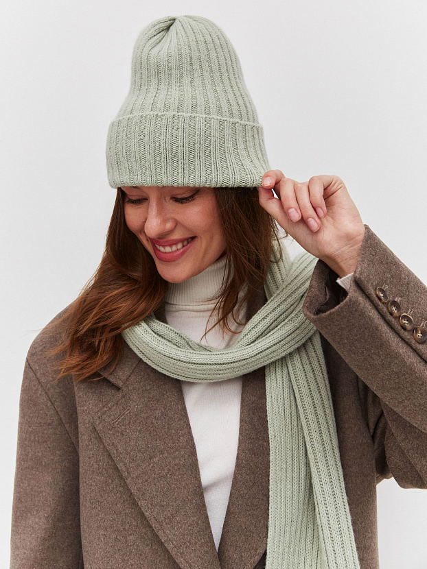Нуга комплект (шапка+ шарф) трикотажный (св.оливковый)