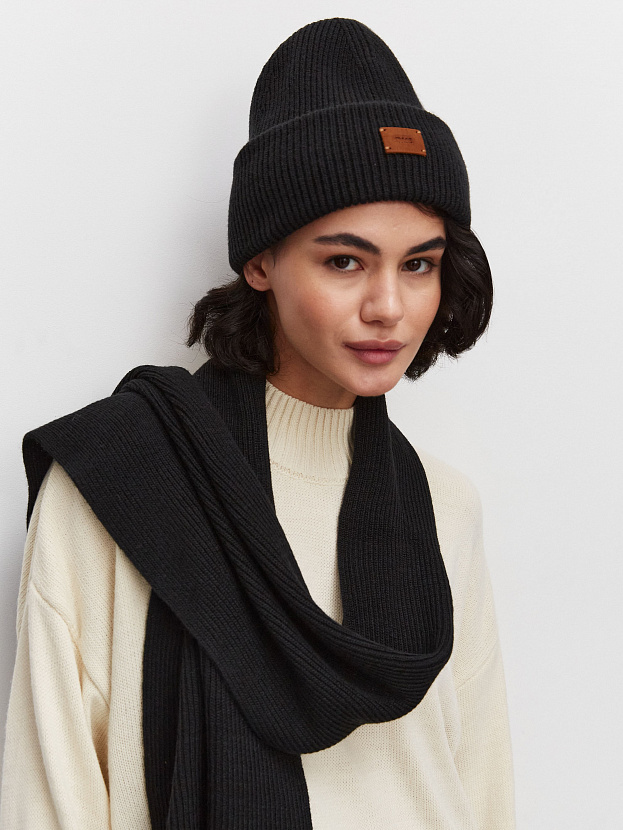 Спейс комплект (шапка+шарф) трикотажный (черный/терракот, 56-58)