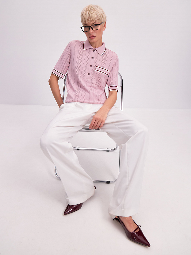 Льюис джемпер (поло) трикотажный (пудровый/белый, 44-46)