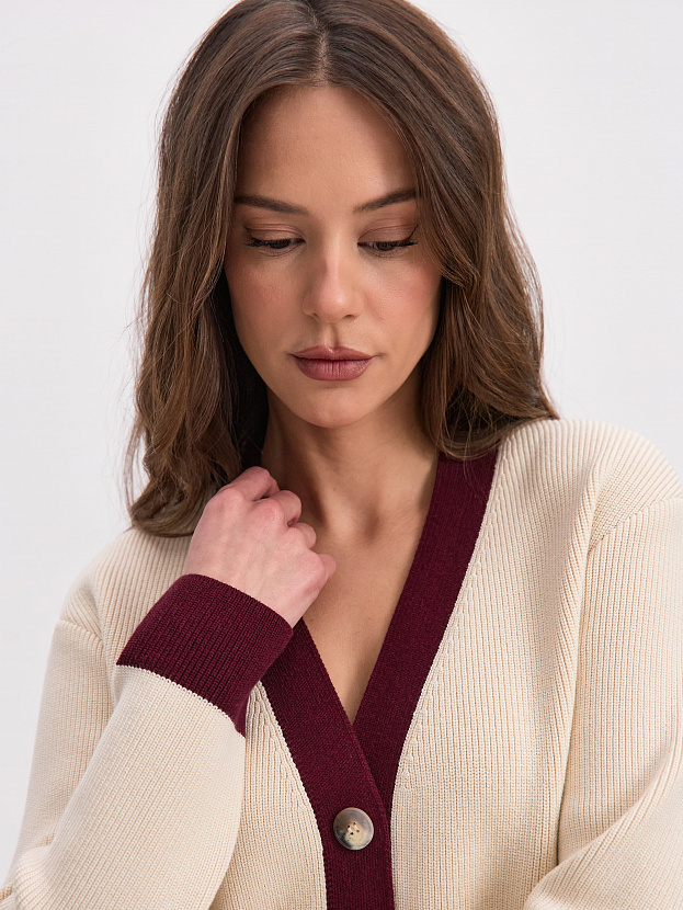 Родос кардиган трикотажный (кремовый/бордо, 44-46)