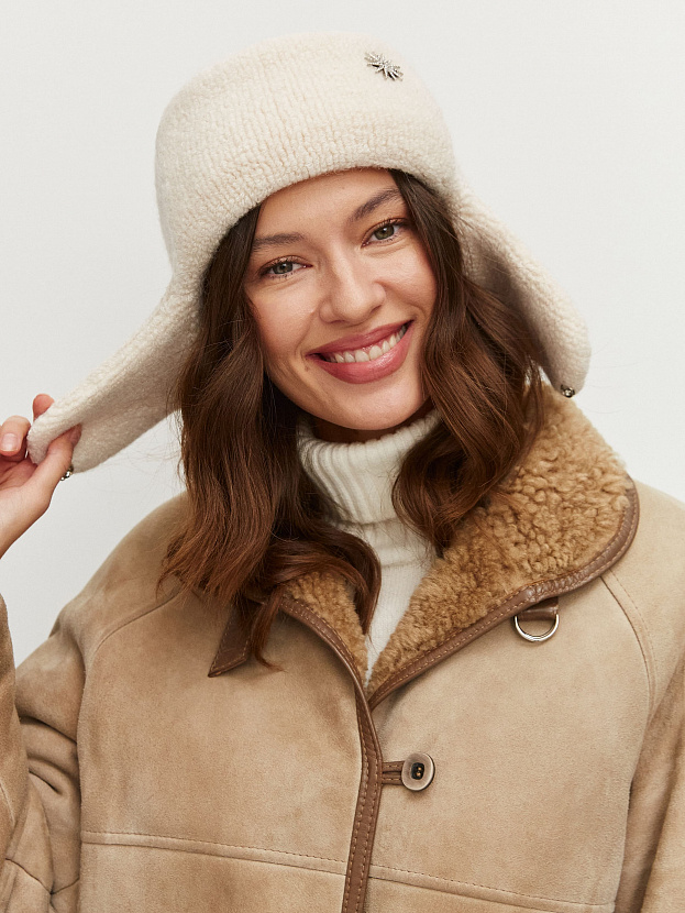 Стокгольм шапка-ушанка трикотажная (белый, 56-58)