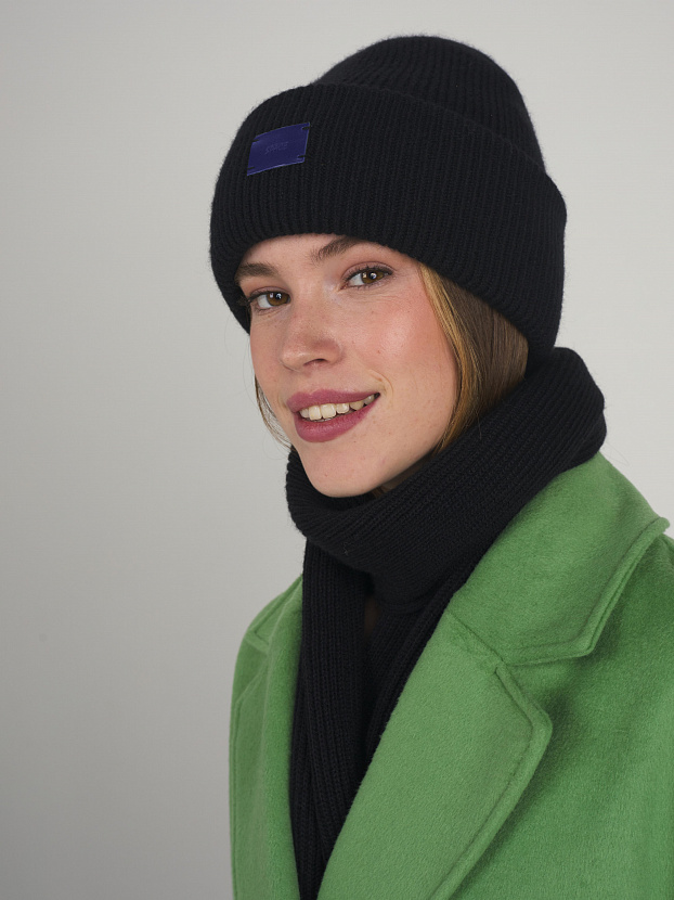 Спейс комплект (шапка+шарф) трикотажный (черный/ультрамарин, 56-58)