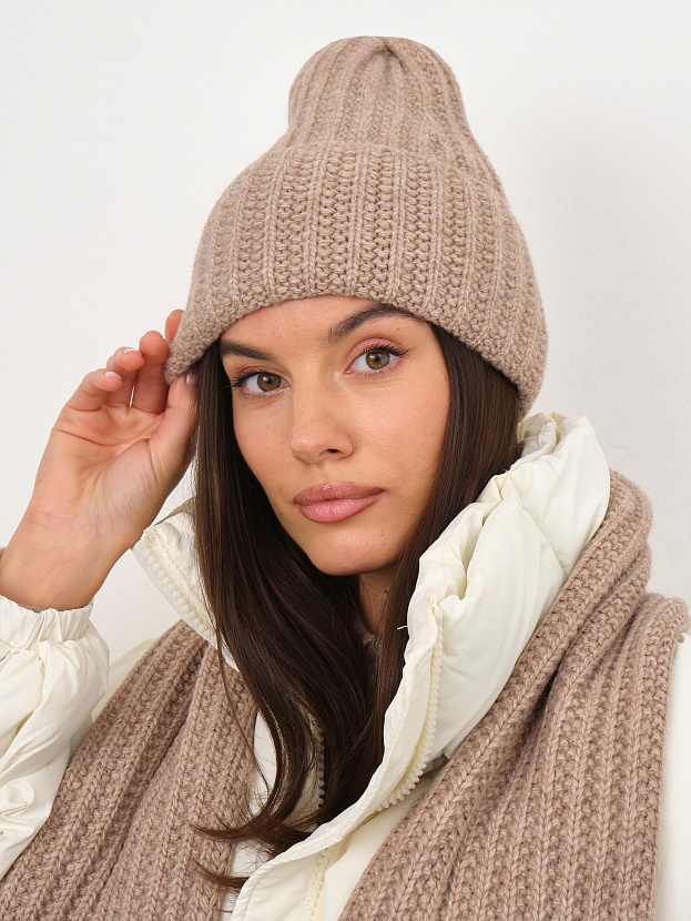 Черри комплект (шапка+ шарф) трикотажный (бежевый меланж, 56-58)