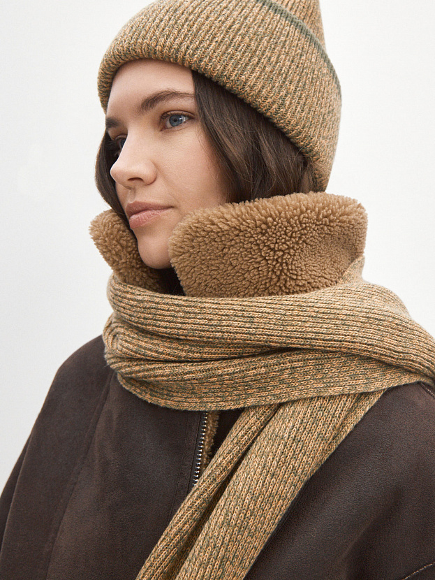 Бредли комплект (шапка+шарф) трикотажный (хаки/св.оранжевый)