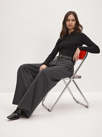 Джемпер поло облегающий из шерсти мериноса и вискозы Пейдж