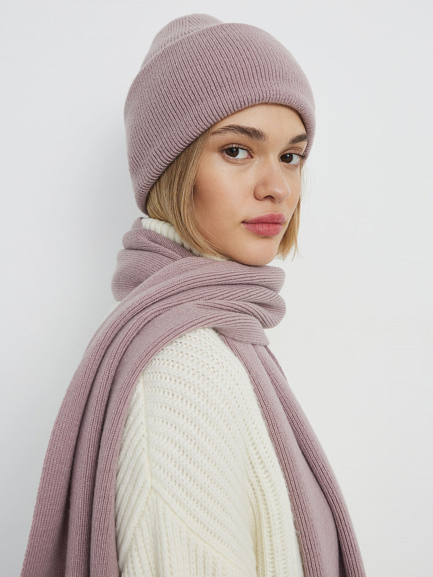 Квартет комплект (шапка+шарф) трикотажный (розовато-серый, 56-58)