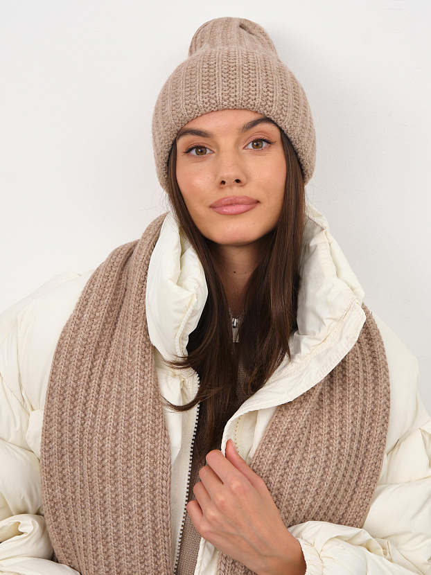 Черри комплект (шапка+ шарф) трикотажный (бежевый меланж, 56-58)